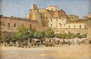 Edvard Petersen Torvet i Sulmona oil painting by Edvard Petersen oil painting